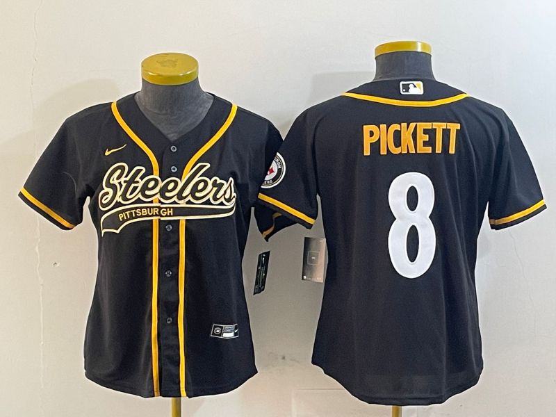 Youth Pittsburgh Steelers #8 Pickett Black Joint Name 2024 Nike Limited NFL Jersey style 1->women nfl jersey->Women Jersey